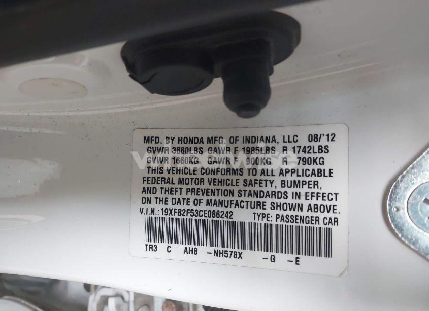 Photo 9 of 2012 Honda Civic LX (VIN 19XFB2F53CE086242)