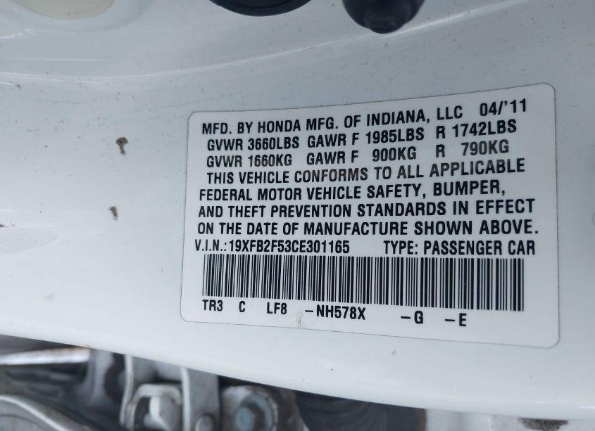 Photo 9 of 2012 Honda Civic SDN LX (VIN 19XFB2F53CE301165)