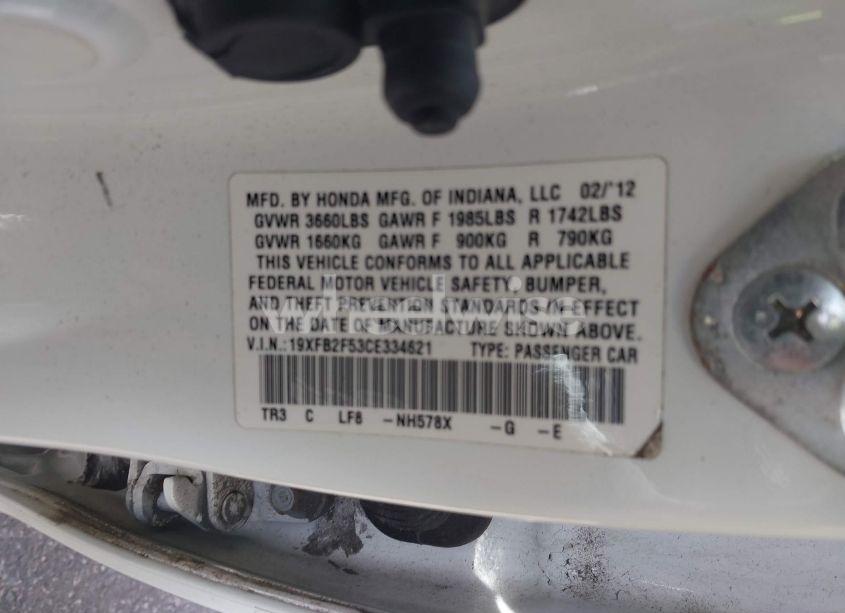 Photo 9 of 2012 Honda Civic LX (VIN 19XFB2F53CE334621)