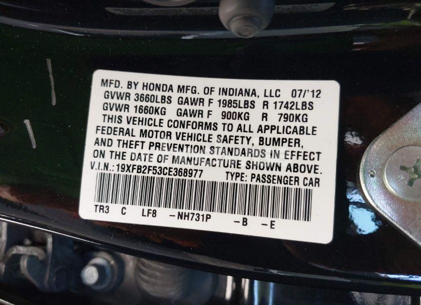 Photo 9 of 2012 Honda Civic LX (VIN 19XFB2F53CE368977)