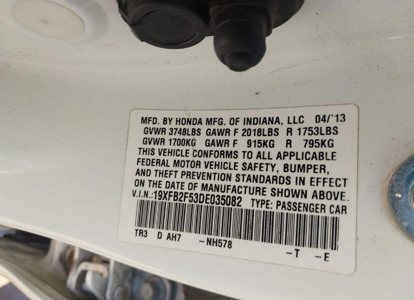 Photo 9 of 2013 Honda Civic LX (VIN 19XFB2F53DE035082)