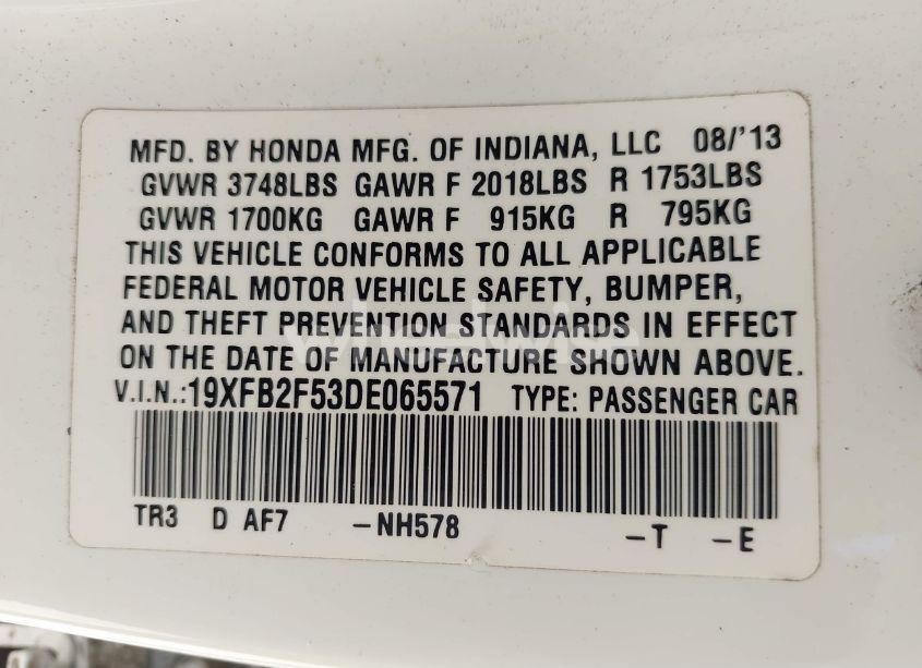 Photo 9 of 2013 Honda Civic LX (VIN 19XFB2F53DE065571)