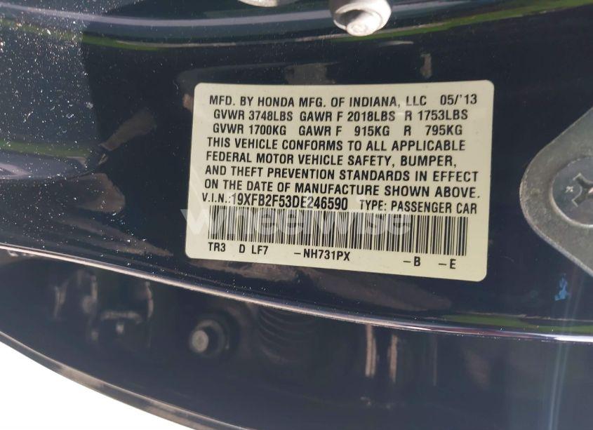 Photo 9 of 2013 Honda Civic LX (VIN 19XFB2F53DE246590)