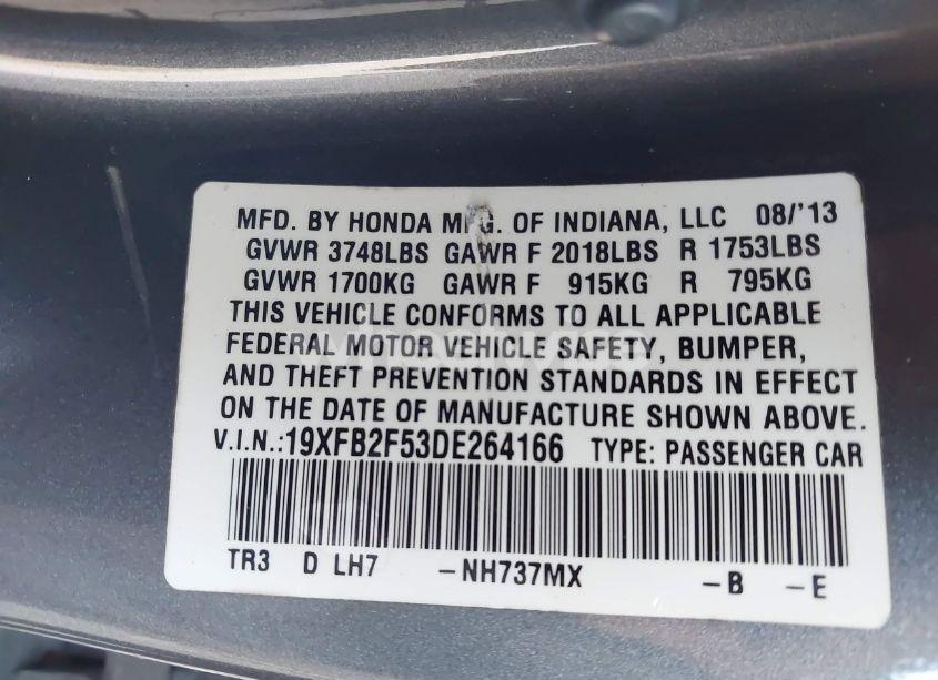 Photo 9 of 2013 Honda Civic LX (VIN 19XFB2F53DE264166)