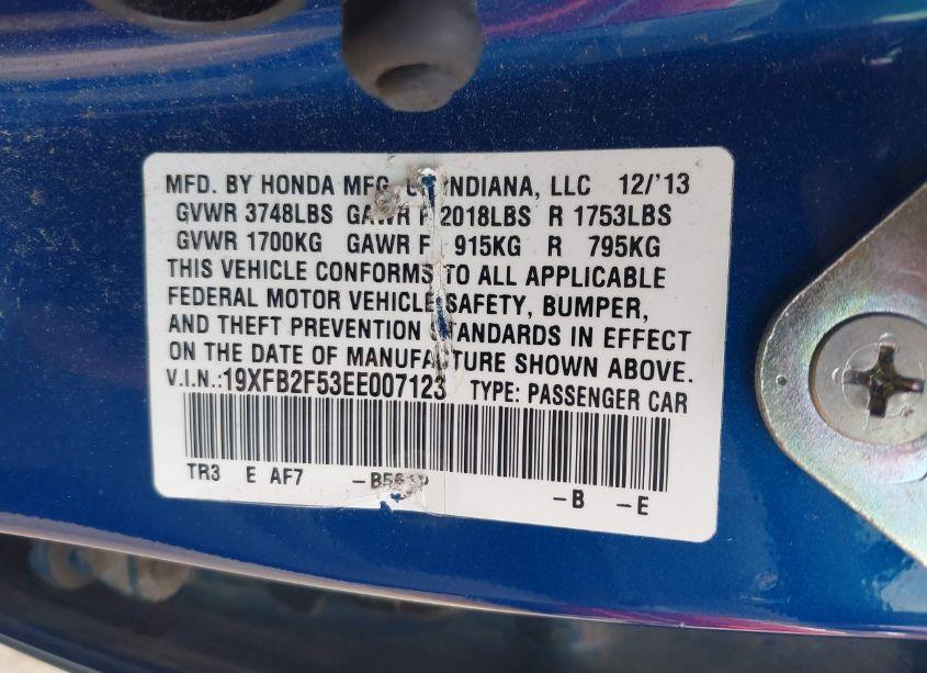 Photo 9 of 2014 Honda Civic LX (VIN 19XFB2F53EE007123)