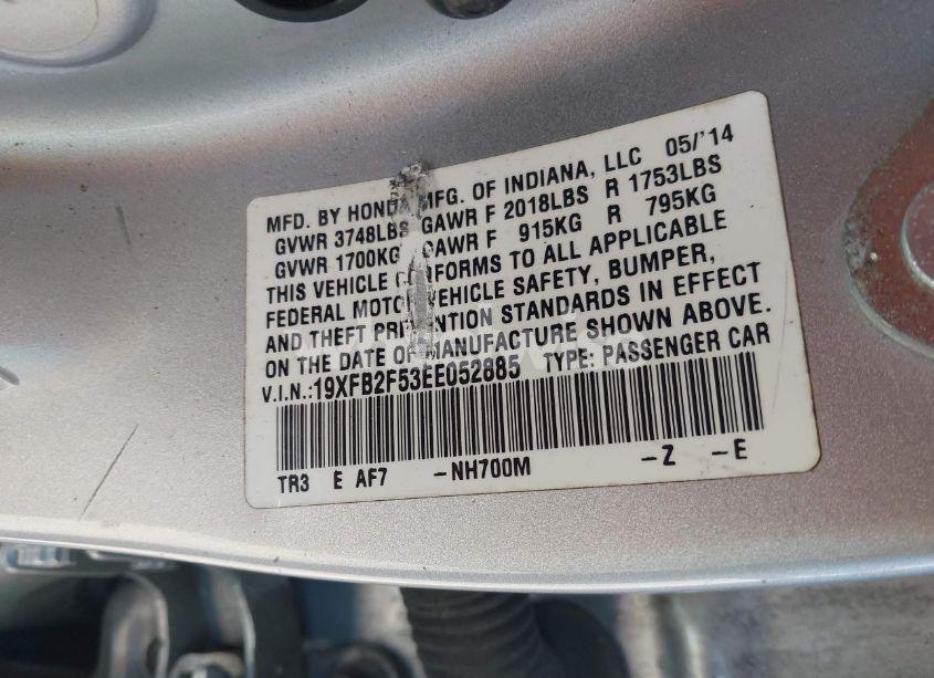 Photo 9 of 2014 Honda Civic LX (VIN 19XFB2F53EE052885)