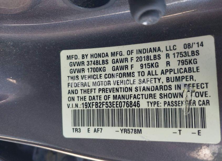 Photo 9 of 2014 Honda Civic LX (VIN 19XFB2F53EE076846)