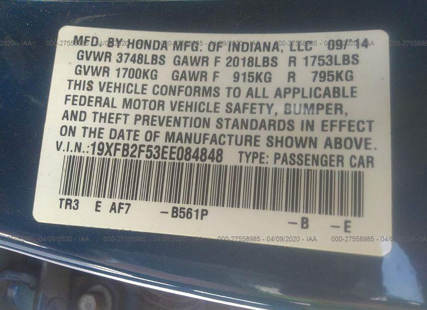 Photo 9 of 2014 Honda Civic LX (VIN 19XFB2F53EE084848)