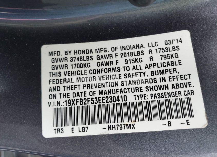 Photo 9 of 2014 Honda Civic LX (VIN 19XFB2F53EE230410)