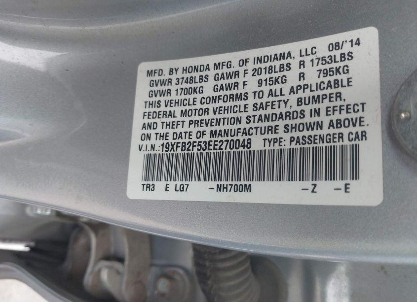 Photo 9 of 2014 Honda Civic LX (VIN 19XFB2F53EE270048)