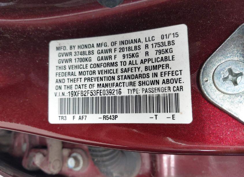 Photo 9 of 2015 Honda Civic LX (VIN 19XFB2F53FE039216)