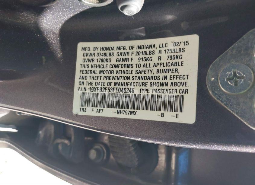 Photo 9 of 2015 Honda Civic LX (VIN 19XFB2F53FE046246)