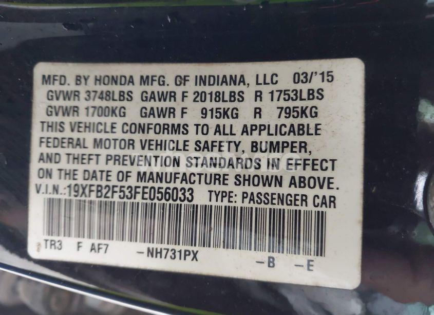 Photo 9 of 2015 Honda Civic LX (VIN 19XFB2F53FE056033)