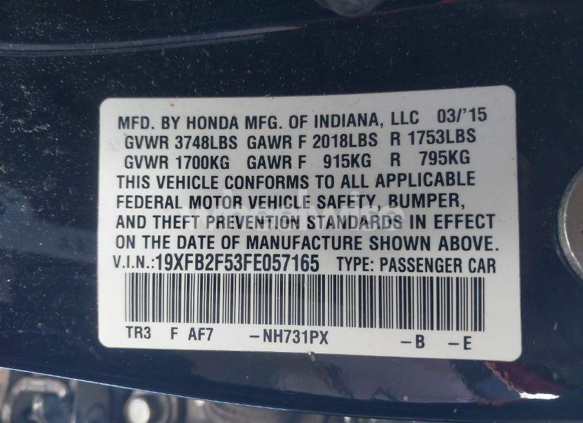 Photo 9 of 2015 Honda Civic LX (VIN 19XFB2F53FE057165)