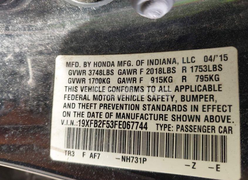 Photo 9 of 2015 Honda Civic LX (VIN 19XFB2F53FE067744)