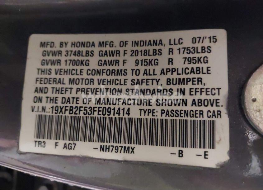 Photo 9 of 2015 Honda Civic LX (VIN 19XFB2F53FE091414)