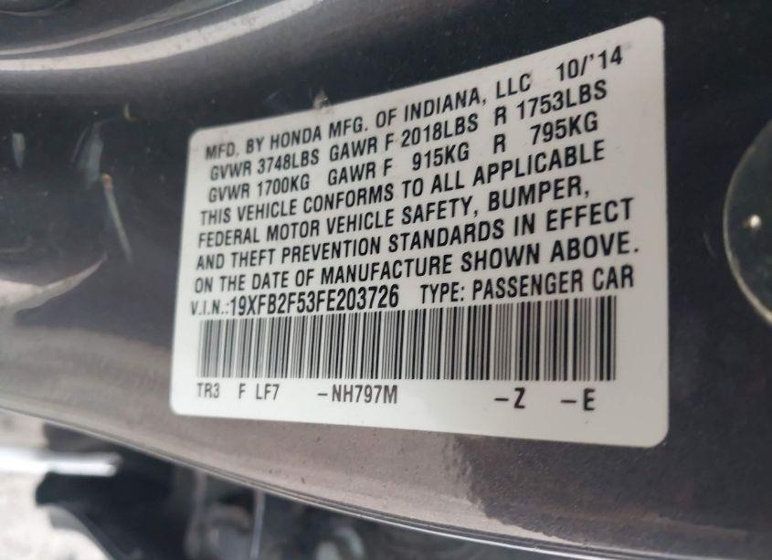 Photo 9 of 2015 Honda Civic LX (VIN 19XFB2F53FE203726)