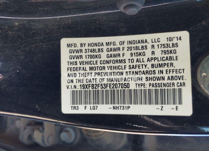 Photo 9 of 2015 Honda Civic LX (VIN 19XFB2F53FE207050)