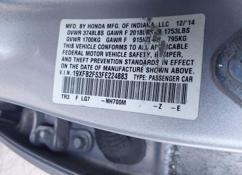 Photo 9 of 2015 Honda Civic LX (VIN 19XFB2F53FE224883)