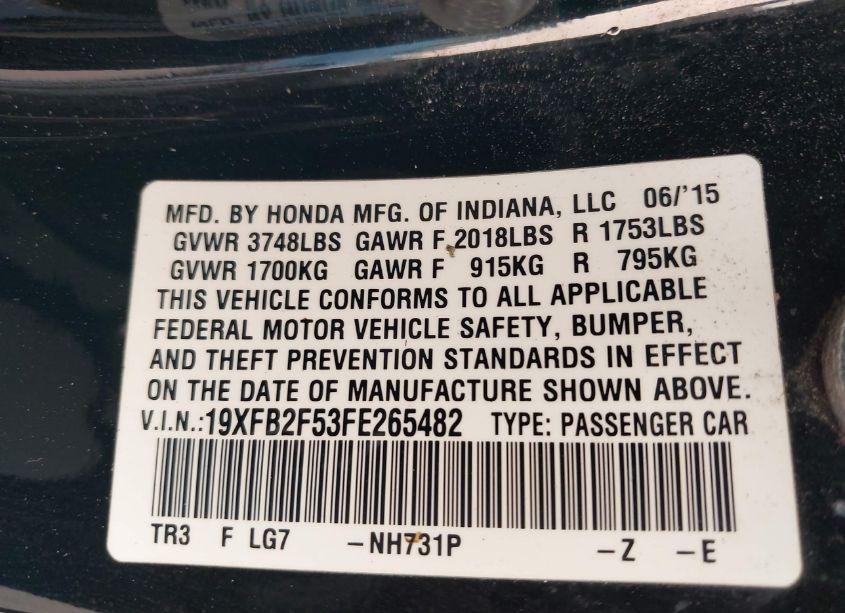 Photo 9 of 2015 Honda Civic LX (VIN 19XFB2F53FE265482)