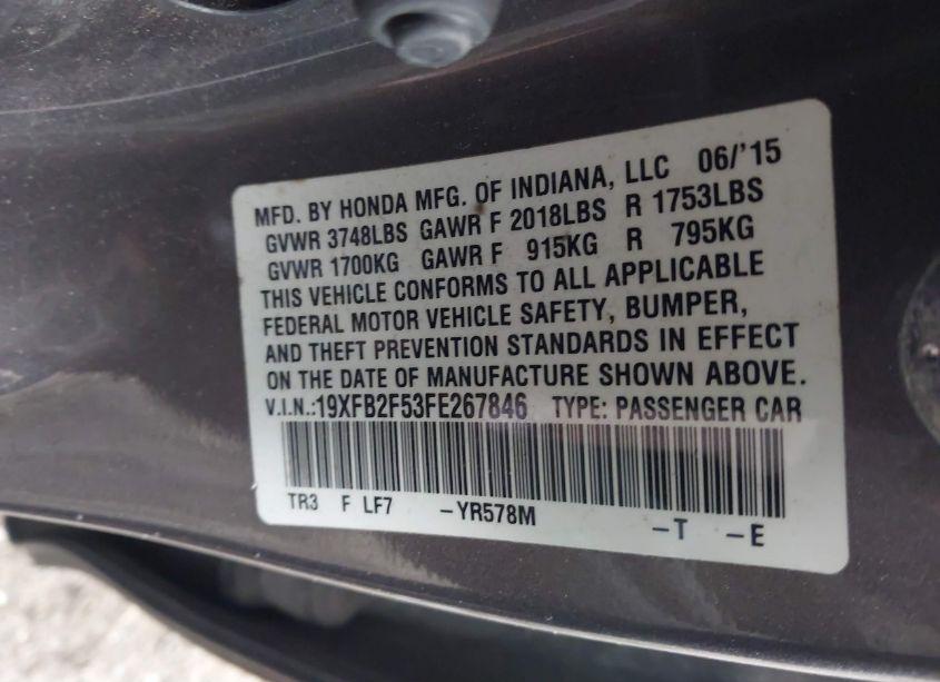 Photo 9 of 2015 Honda Civic LX (VIN 19XFB2F53FE267846)