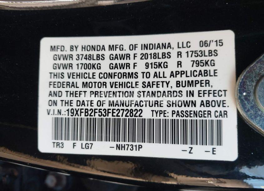 Photo 9 of 2015 Honda Civic LX (VIN 19XFB2F53FE272822)