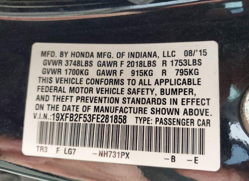 Photo 9 of 2015 Honda Civic LX (VIN 19XFB2F53FE281858)