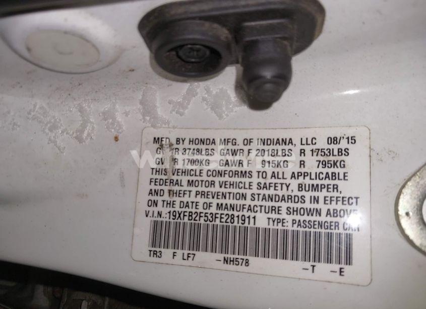 Photo 9 of 2015 Honda Civic LX (VIN 19XFB2F53FE281911)