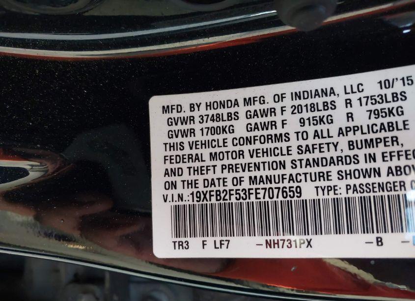 Photo 9 of 2015 Honda Civic LX (VIN 19XFB2F53FE707659)