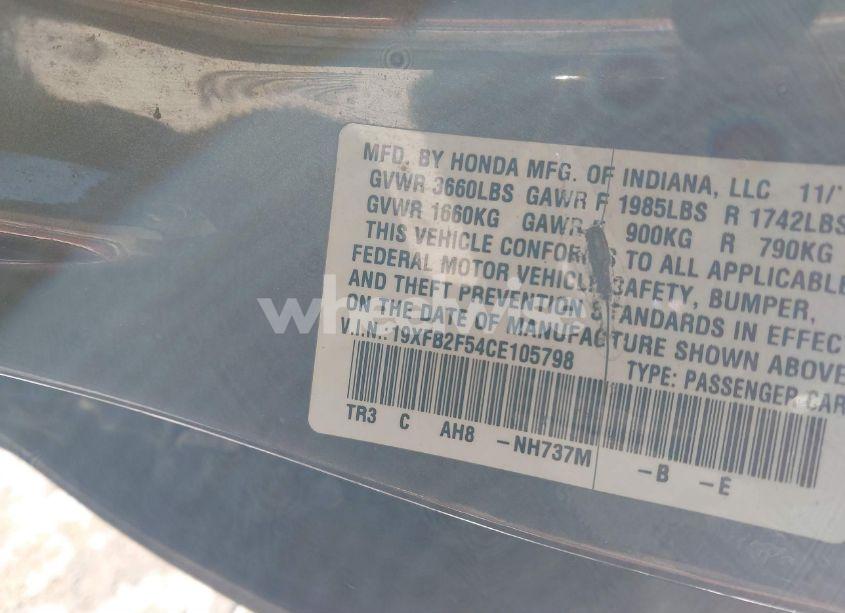 Photo 9 of 2012 Honda Civic LX (VIN 19XFB2F54CE105798)