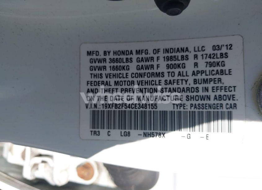 Photo 9 of 2012 Honda Civic LX (VIN 19XFB2F54CE348155)