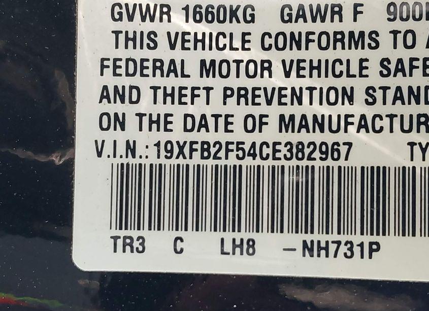 Photo 9 of 2012 Honda Civic LX (VIN 19XFB2F54CE382967)