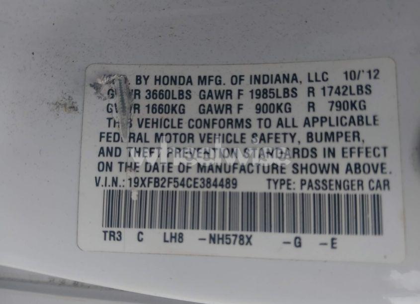 Photo 9 of 2012 Honda Civic LX (VIN 19XFB2F54CE384489)