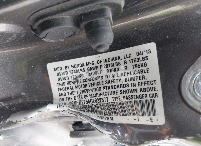 Photo 9 of 2013 Honda Civic LX (VIN 19XFB2F54DE032577)