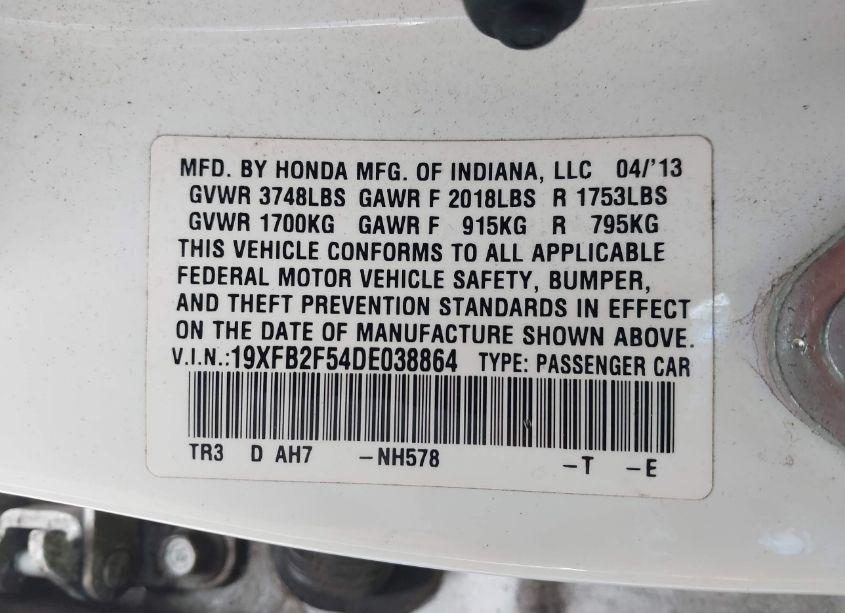 Photo 9 of 2013 Honda Civic LX (VIN 19XFB2F54DE038864)