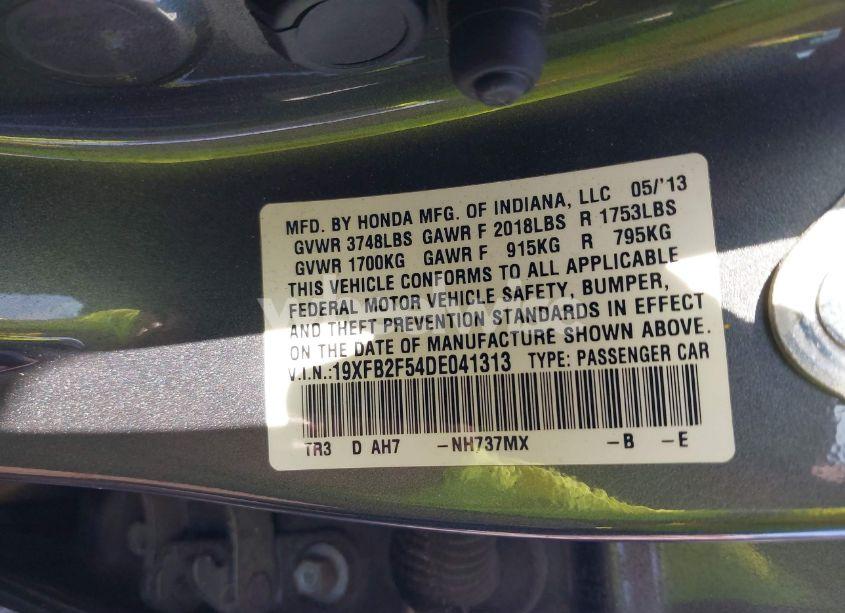 Photo 9 of 2013 Honda Civic LX (VIN 19XFB2F54DE041313)