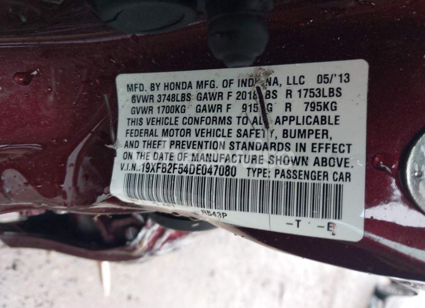 Photo 9 of 2013 Honda Civic LX (VIN 19XFB2F54DE047080)