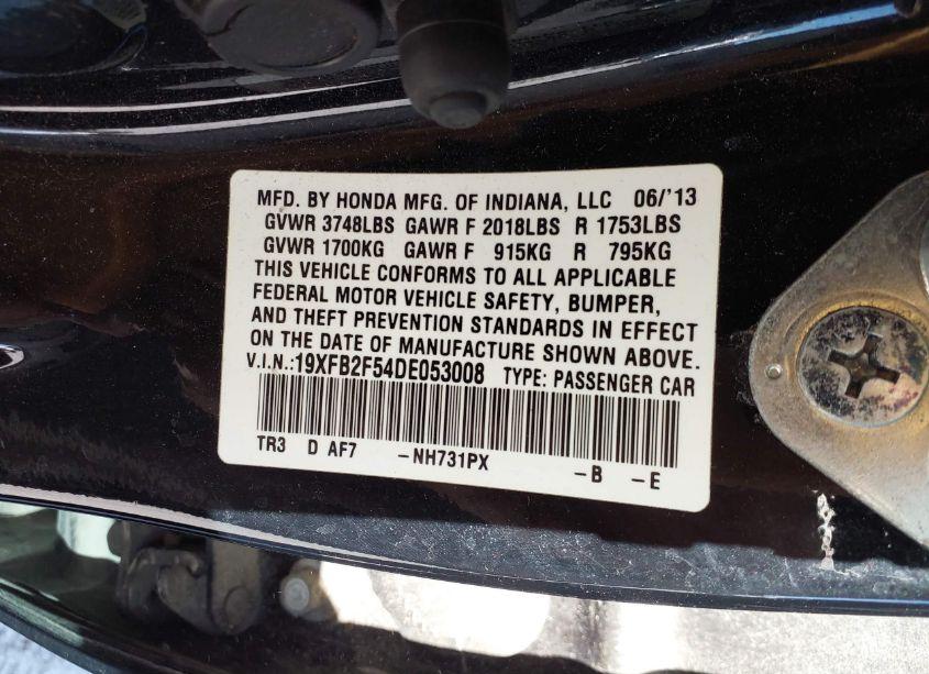 Photo 9 of 2013 Honda Civic LX (VIN 19XFB2F54DE053008)