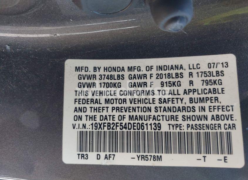 Photo 9 of 2013 Honda Civic LX (VIN 19XFB2F54DE061139)