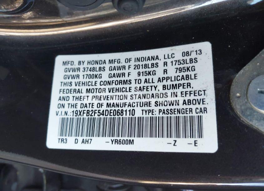 Photo 9 of 2013 Honda Civic LX (VIN 19XFB2F54DE068110)