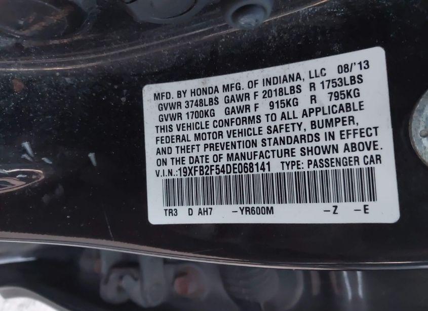 Photo 9 of 2013 Honda Civic LX (VIN 19XFB2F54DE068141)