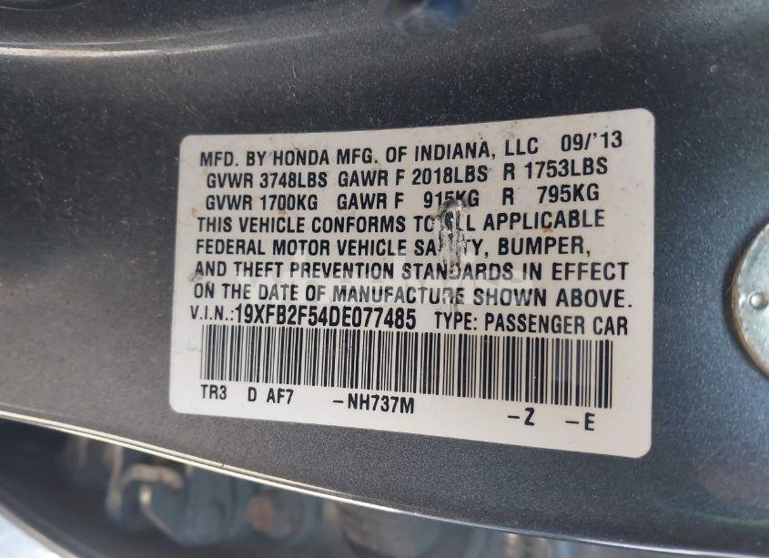 Photo 9 of 2013 Honda Civic LX (VIN 19XFB2F54DE077485)