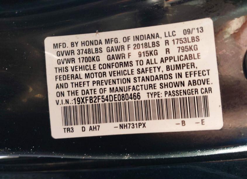 Photo 9 of 2013 Honda Civic LX (VIN 19XFB2F54DE080466)