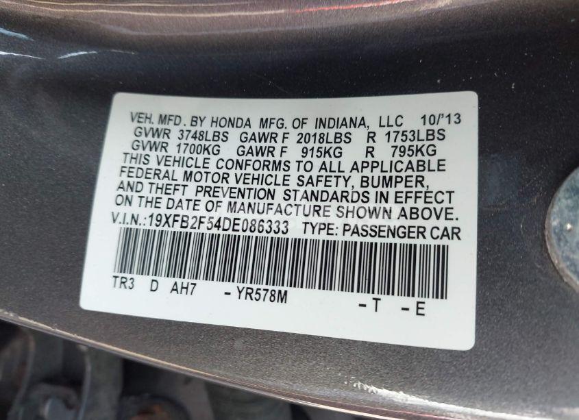 Photo 9 of 2013 Honda Civic LX (VIN 19XFB2F54DE086333)