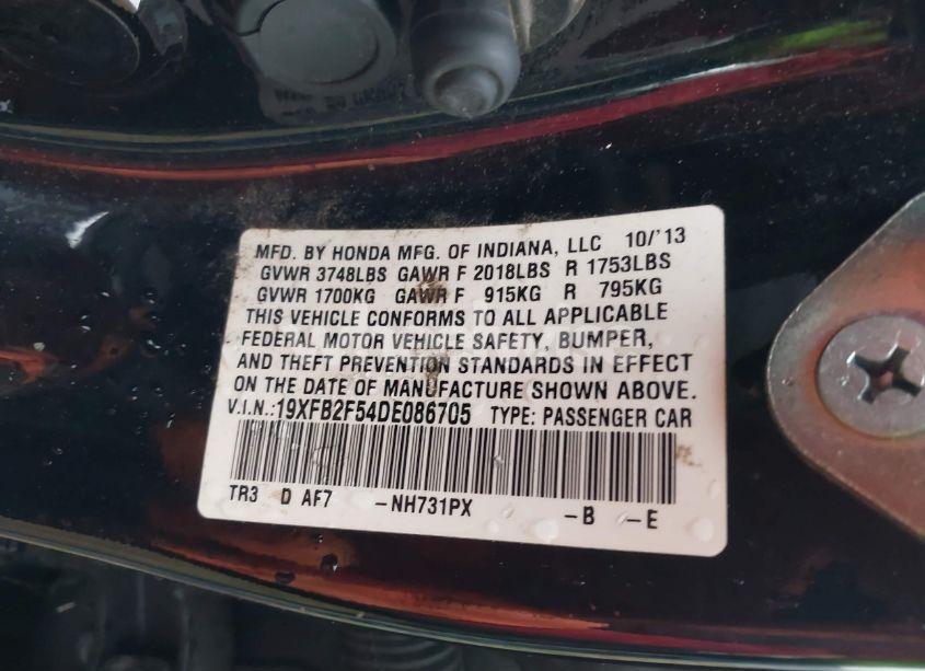 Photo 9 of 2013 Honda Civic LX (VIN 19XFB2F54DE086705)