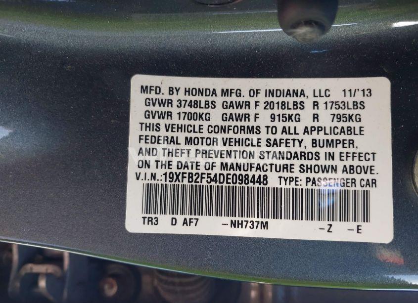 Photo 9 of 2013 Honda Civic LX (VIN 19XFB2F54DE098448)