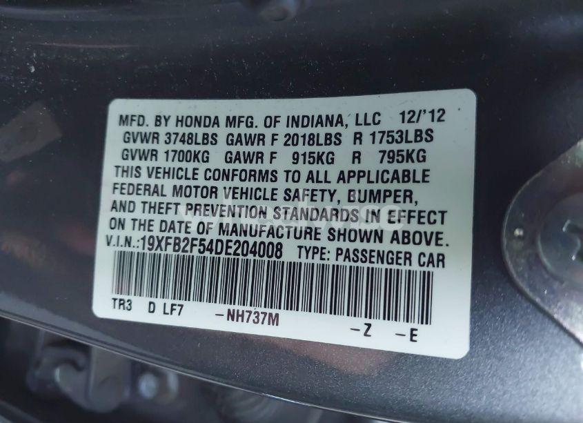 Photo 9 of 2013 Honda Civic LX (VIN 19XFB2F54DE204008)