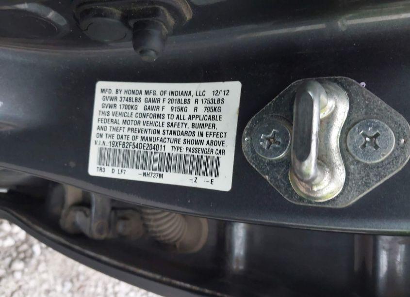 Photo 9 of 2013 Honda Civic LX (VIN 19XFB2F54DE204011)