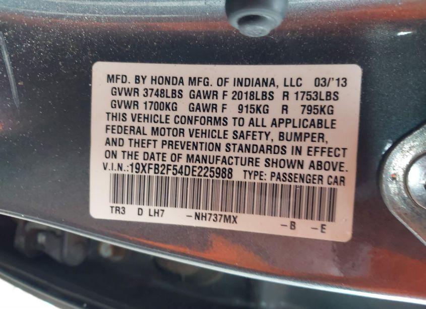 Photo 9 of 2013 Honda Civic LX (VIN 19XFB2F54DE225988)
