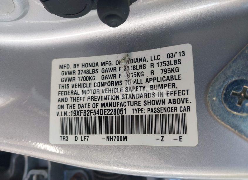 Photo 9 of 2013 Honda Civic LX (VIN 19XFB2F54DE228051)